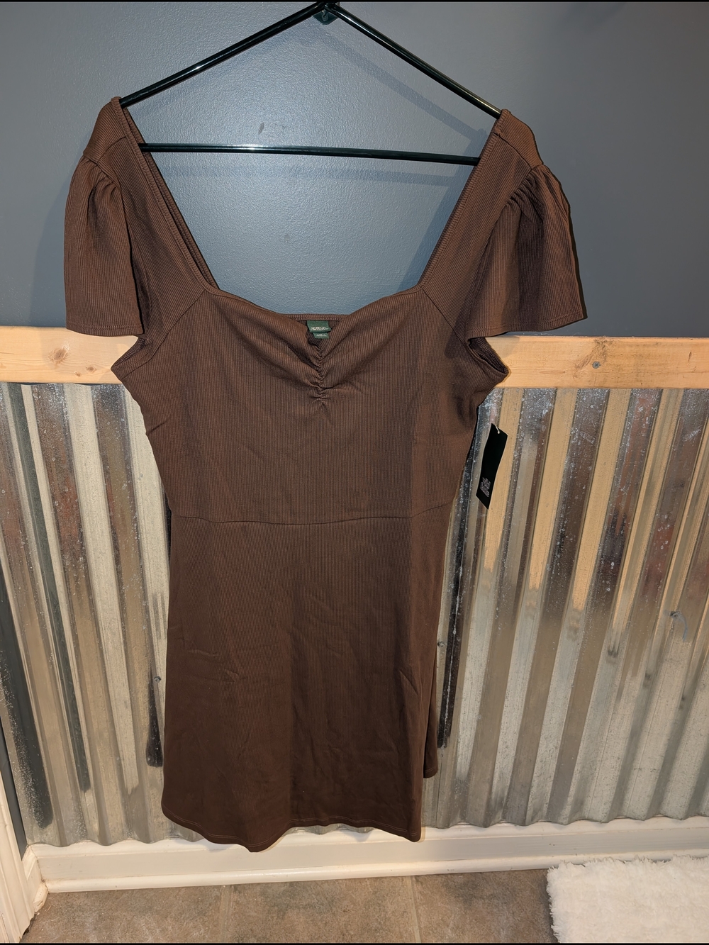 wild fable Brown Puff-Sleeve Mini Dress